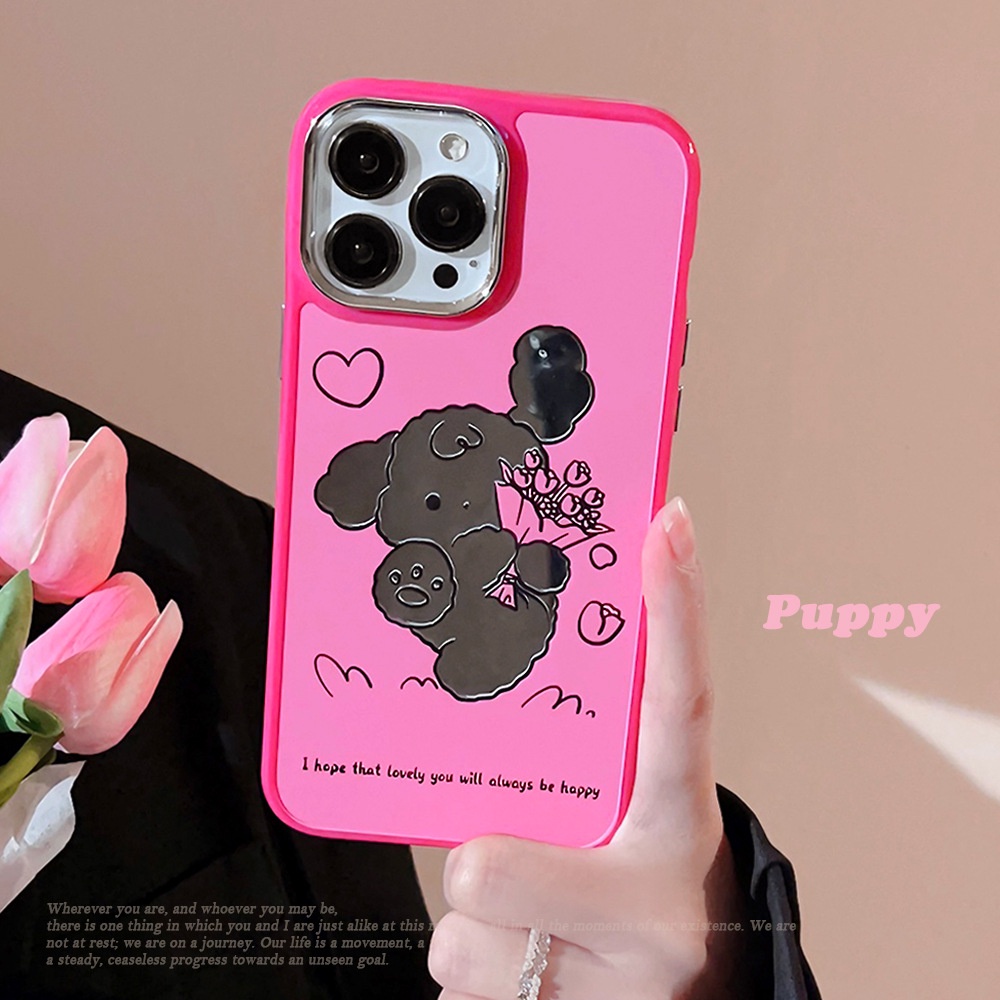 เคสโทรศัพท์มือถือแบบกระจกใส-ลายการ์ตูนสุนัข-ดอกไม้น่ารัก-สําหรับ-iphone-14-11-12-13-pro-max-at0647