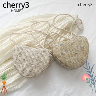 Cherry3 กระเป๋าถือฟาง รูปหัวใจ ขนาดเล็ก สําหรับผู้หญิง