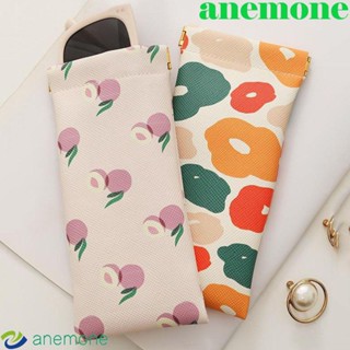 Anemone เคสแว่นตาหนังนิ่ม กันน้ํา พิมพ์ลายพีช ปิดอัตโนมัติ สําหรับผู้หญิง