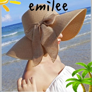 Emilee หมวกฟาง หมวกชายหาด ปีกกว้าง หมวกกันแดด กลางแจ้ง