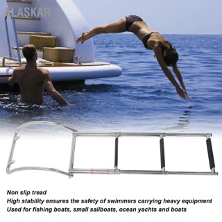 ALASKAR 3 ขั้นตอน Pontoon เรือบันไดสแตนเลส Heavy Duty พับ Telescoping Inboard บันไดว่ายน้ำพร้อมที่จับโค้ง