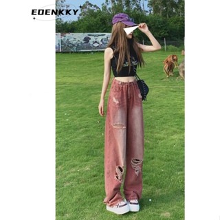 EOENKKY กางเกงขายาว กางเกงยีสน์ผู้หญิง ทรงหลวม ๆ ตรง Retro Hip Hop Pants 2023 NEW Style A27L0AL 35Z230901