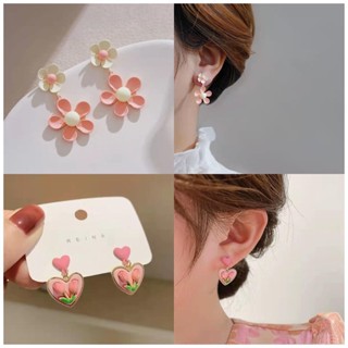 Pink flower earrings summer earrings super fairy air earrings simple high-grade high-face earrings small fresh earrings