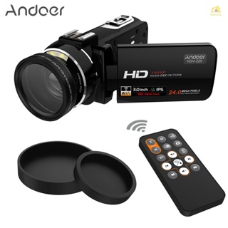 Banana_pie Andoer กล้องวิดีโอดิจิทัล HDV-Z20 1080P Full HD พร้อมเลนส์มุมกว้าง 37 มม. 0.45× 24 ล้านพิกเซล ซูมได้ 16× กล้องวิดีโอดิจิทัล 3.1 นิ้ว หมุนได้ IPS Tou