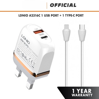 Ldnio A2316C 20W ที่ชาร์จเร็ว QC3.0 + PD USB-C ชาร์จเร็ว ที่ชาร์จ UK Travel Charger