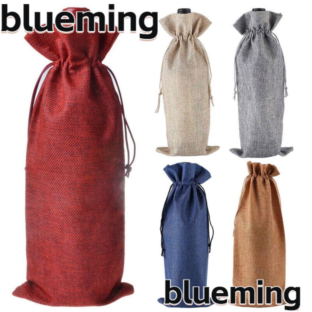 blueming2-ถุงผ้าลินิน-แบบผูกเชือก-ทนทาน-ซักได้-สําหรับใส่ขวดไวน์-แชมเปญ-3-ชิ้น