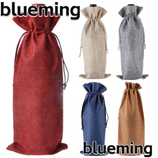 Blueming2 ถุงผ้าลินิน แบบผูกเชือก ทนทาน ซักได้ สําหรับใส่ขวดไวน์ แชมเปญ 3 ชิ้น