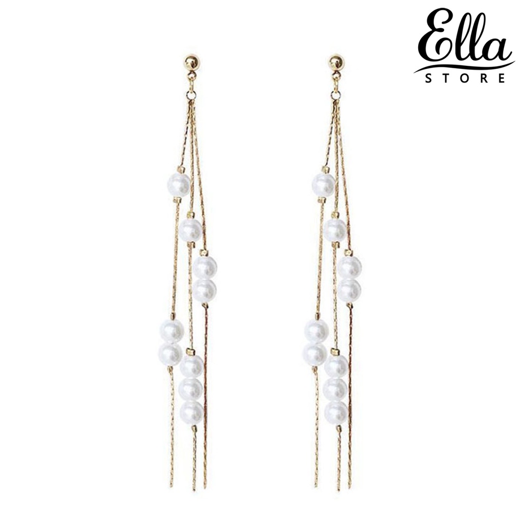 ellastore123-ต่างหูพู่ยาว-ประดับมุกเทียม-หรูหรา-เข้ากับทุกชุด-1-คู่