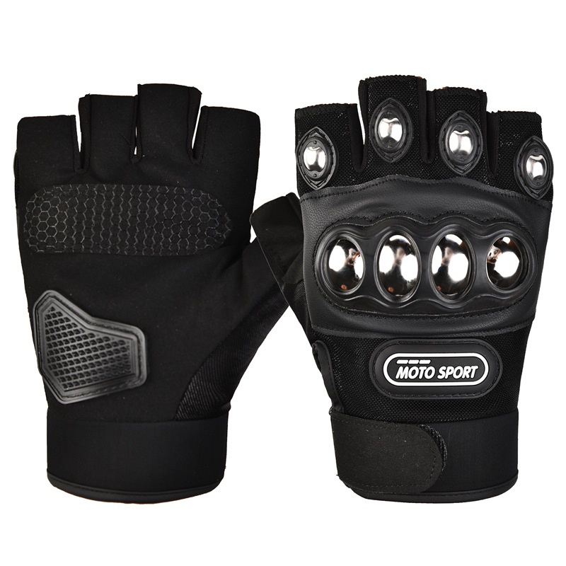 Motorcycle cycling steel shell half finger gloves for men and