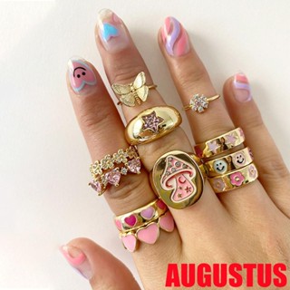 Augustus เครื่องประดับแหวนคริสตัลรูปหัวใจดอกไม้แฟชั่นสําหรับผู้หญิง