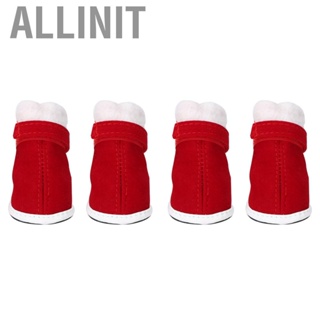 Allinit Dog Boots Christmas Shoes Cotton Warm  Outdoor Non-slip with Hook 4 Pcs Snow for