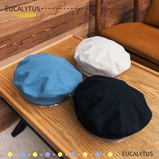 Eutus หมวกเบเร่ต์ ผ้าฝ้าย สีพื้น สไตล์อังกฤษ เรโทร แฟชั่นสําหรับผู้หญิง