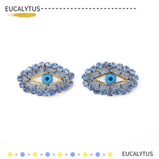 Eutus แผ่นคริสตัลพลอยเทียม รูปดวงตาปีศาจ 3.8*5.9 ซม. สีฟ้า สําหรับเย็บติดเสื้อผ้า 5 ชิ้น