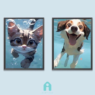 [Acelit.th] ชุดงานจิตรกรรมเม็ดบีด ทรงเพชรกลม รูปแมว และสุนัข 5D ขนาด 30x40 ซม. สําหรับตกแต่งบ้าน DIY 2 ชิ้น