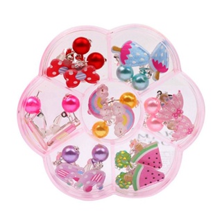 7pairs/box Birthday Gift Practical Baby Girls Metal Travel Durable Souvenir Cartoon Pattern Lovely Jewelry Clip Earring