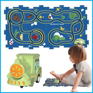 รางรถไฟของเล่น DIY ประกอบรถเข็นไฟฟ้ารางรถไฟของเล่นสร้างสรรค์รางเรียบปริศนาการศึกษาราง hjuth