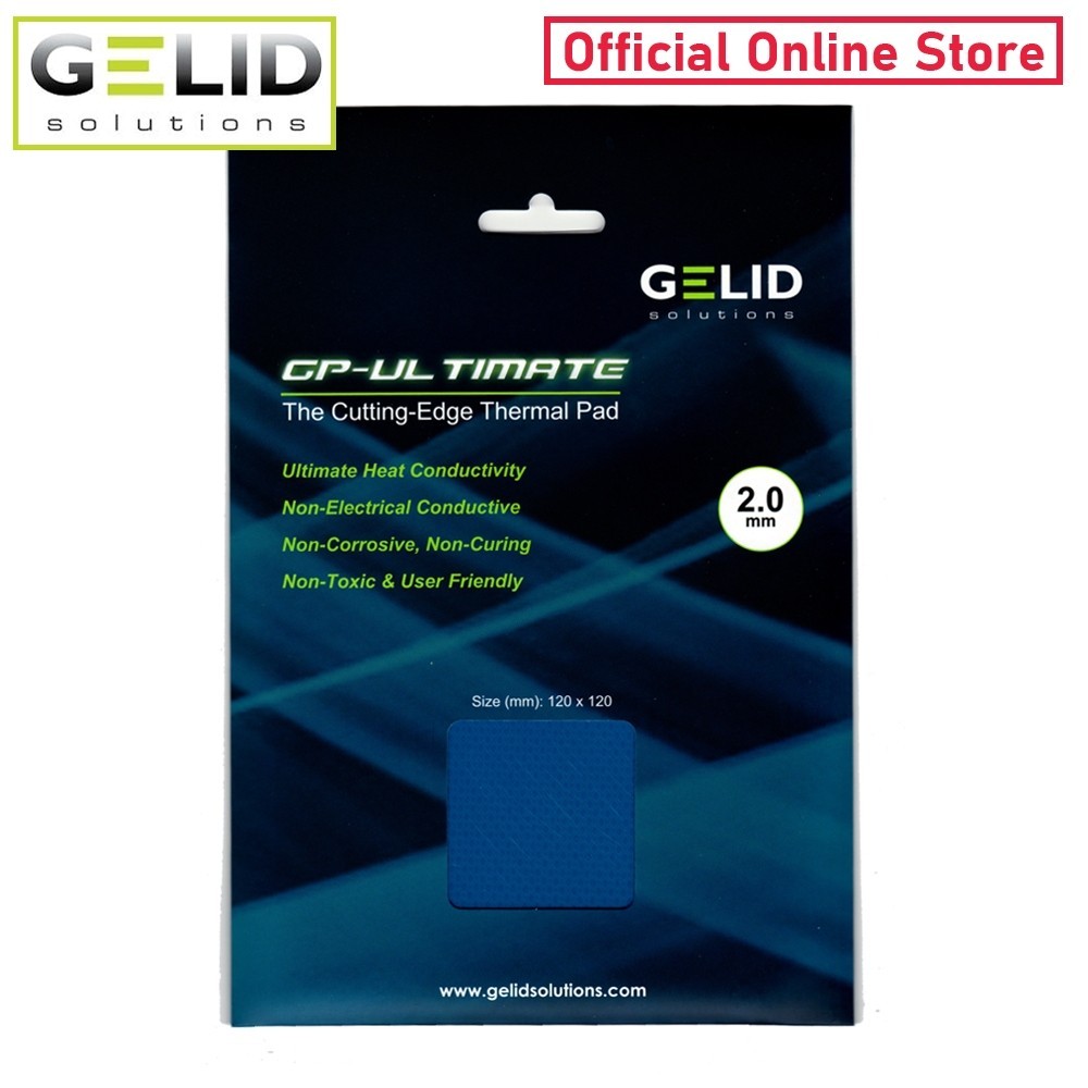 Pad Termico GELID SOLUTIONS GP-Ultimate 120x120x2,0 Mm, Conducibilità 15 W/mK - Per Raffreddamento CPU, GPU, SSD, Schede Madri