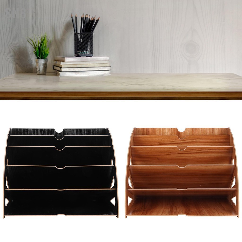 SN8 ไม้ MultiSlot Storage Rack อุปกรณ์สำนักงาน Desktop File Organizer ...