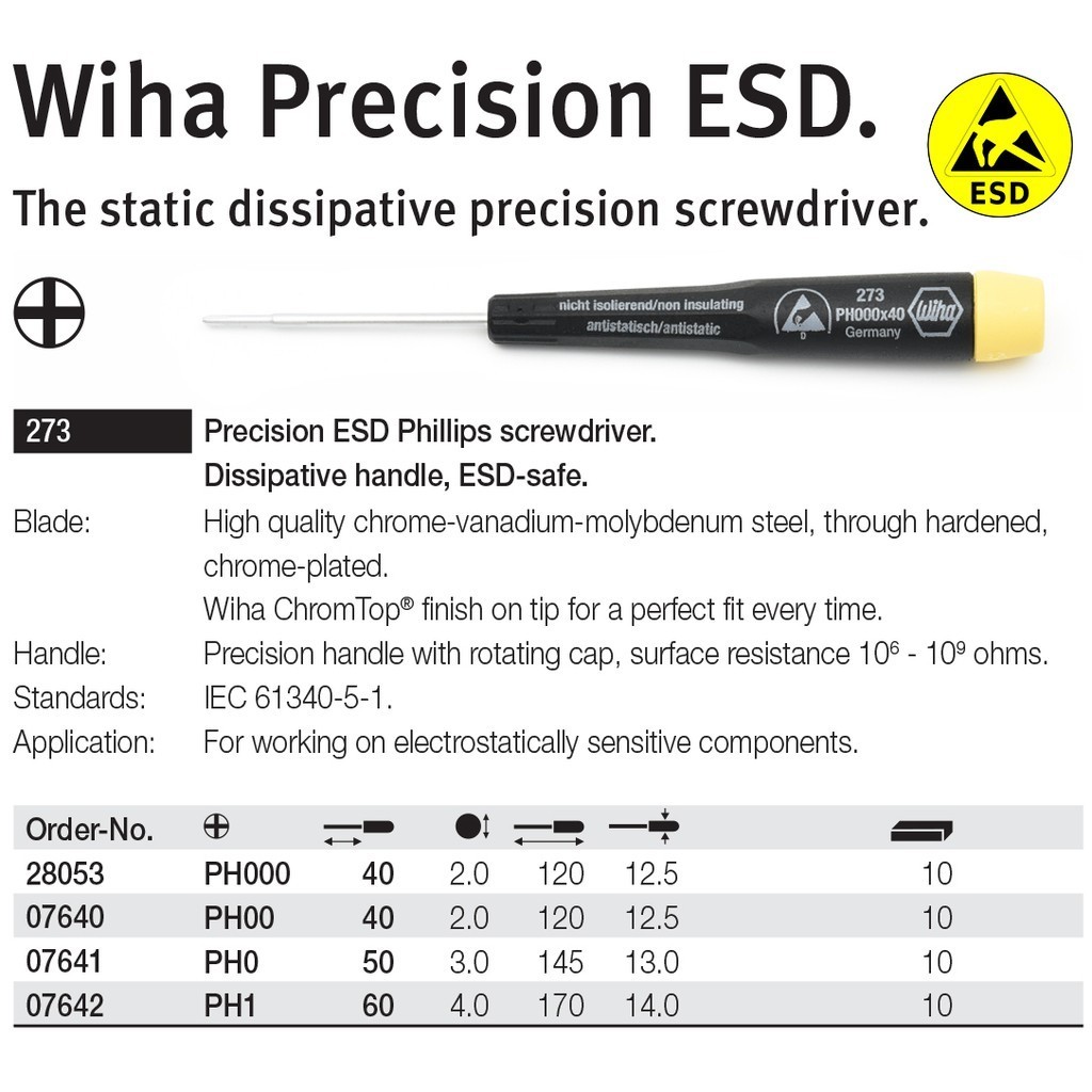 ไขควงตอก Wiha Precision ESD ไขควงปากแฉก PH000 PH00 ป้องกันไฟฟ้าสถิตย์ ...