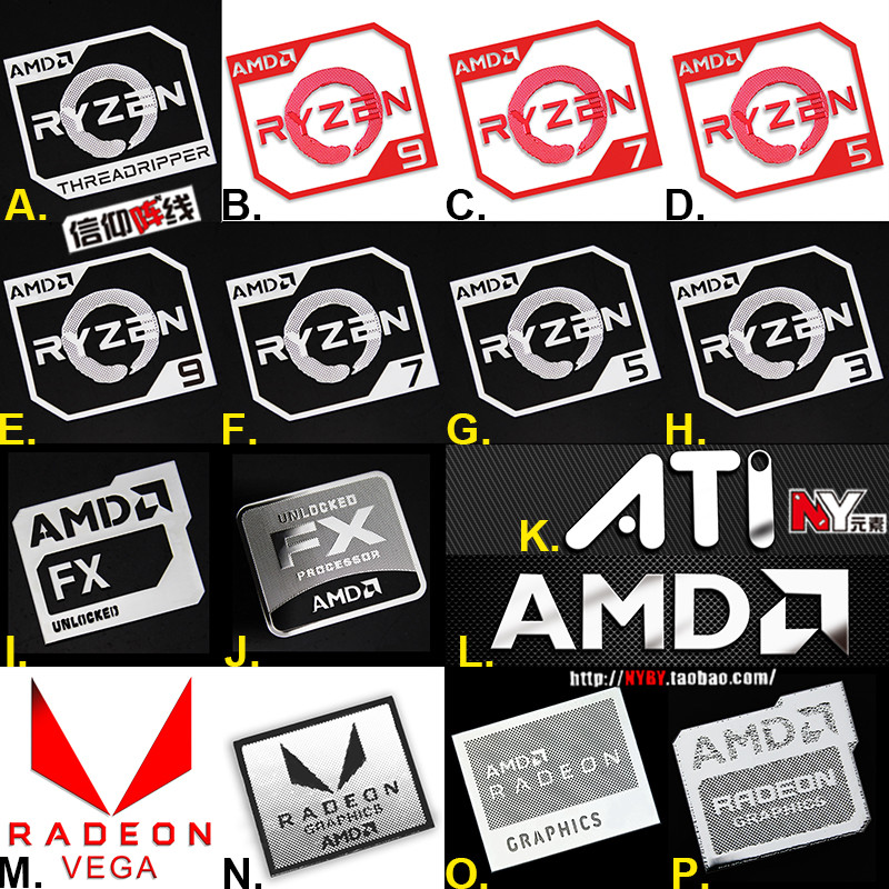 สติกเกอร์ยี่ห้อ AMD Ryzen Ryzen R9 R7 R5 R3 Vega สติกเกอร์โลหะสติกเกอร์ ...