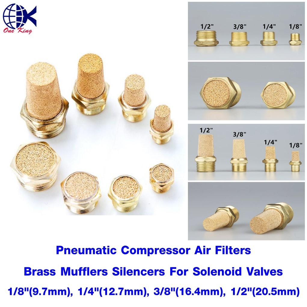 Pneumatic Compressor Air Filters Brass Mufflers Silencers For Solenoid ...