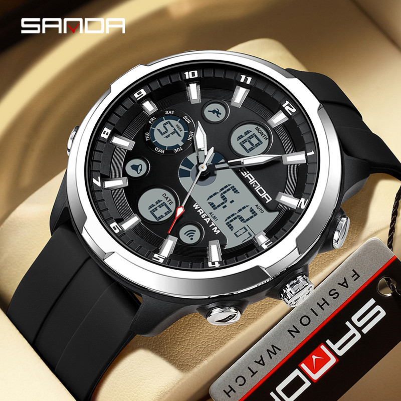 Sanda ใหม่ นาฬิกาข้อมืออิเล็กทรอนิกส์ แฟชั่น กันน้ํา อเนกประสงค์ สําหรับผู้ชาย SD9053-5