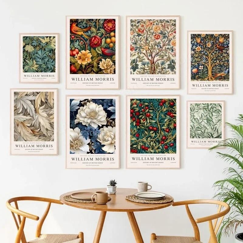 William Morris Tree Leaf Flower Butterfly Botanical ภาพโปสเตอร์บนผ้าใบ ...