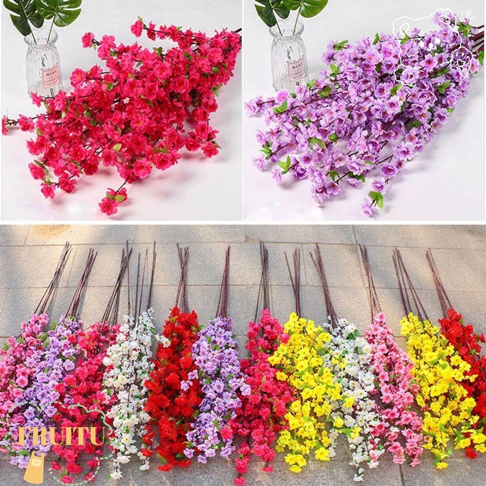 Fruitu สาขาดอกพลัม, ดอกไม้ประดิษฐ์สีแดงสั้น/ยาว, คุณภาพสูงผ้าไหมดอกไม้ ...