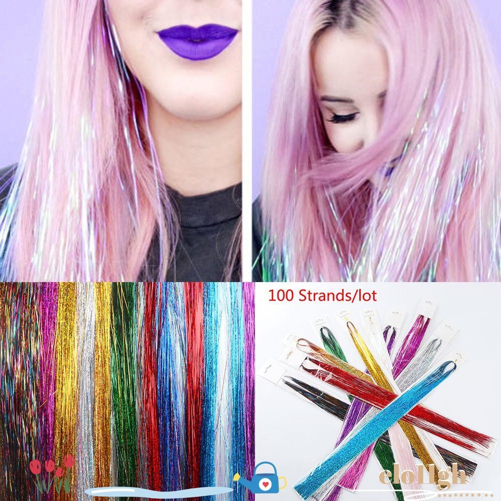 Elo11 100 Strands ผม Tinsel สาวผมสังเคราะห์ Streak Clubbing Bling Silk ...