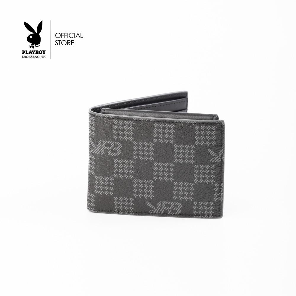 PLAYBOY รุ่น Vincent Men’s Wallet Bag กระเป๋าสตางค์ผู้ชาย รหัส ST-WA251PBM074-BK ดีไซน์ลายตารางพิมพ์ลายโลโก้