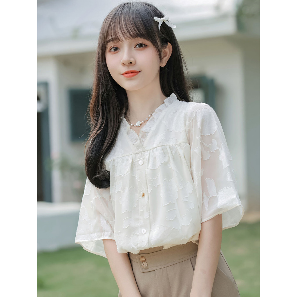 ⭐Fern Shop ฤดูร้อนแขนสั้นผู้หญิงเสื้อด้านบนระบายอากาศ | Shopee Thailand