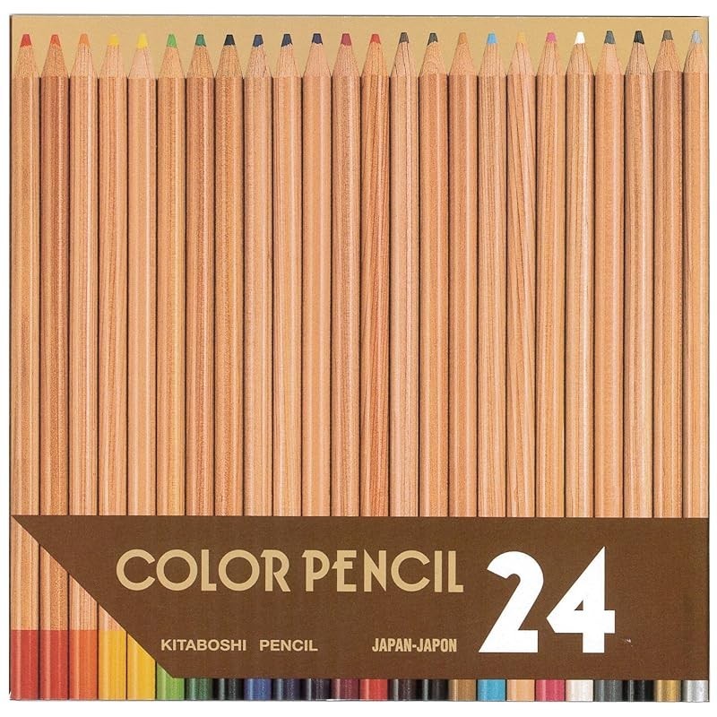 Kitaboshi colored pencils, 24 colors, wood grain, paper box, 11204. Shopee Thailand