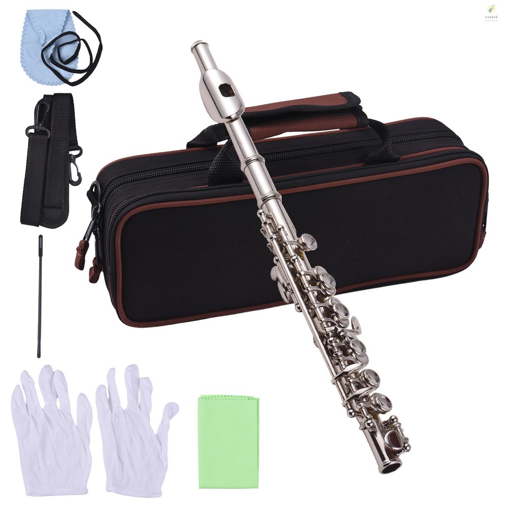 无คีย์ Piccolo ขลุ่ยพร้อมเคส Rod Piccolo ทองแดงสีขาวชุบ C คีย์ชุบนิกเกิล ...