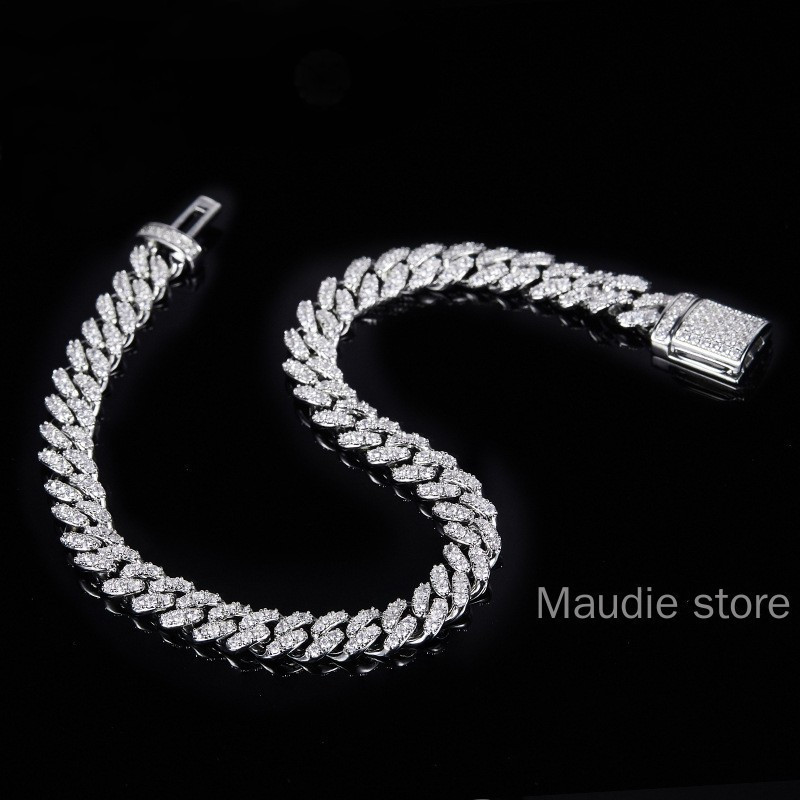 8 มม.Hip Hop 100 % จริง Moissanite เพชร Link Chain Cu-ban Chain ผู ้ ...