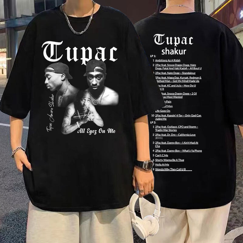 2024 Rapper Tupac 2Pac Men's Vintage Short Sleeve Hip-hop Men's Loose ...