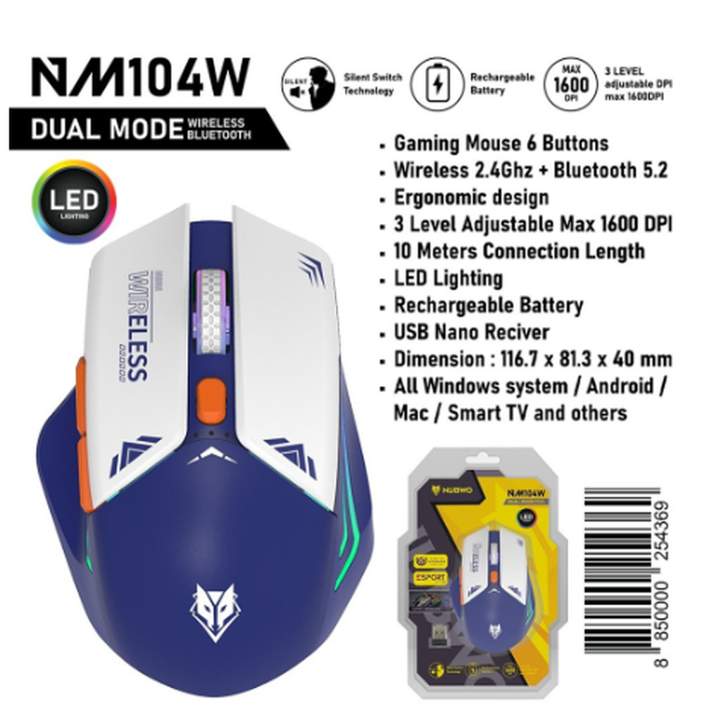 NUBWO NM104W MOUSE ワイヤレスBluetoothゲーミングマウス (NM-104W) (NMD-06)