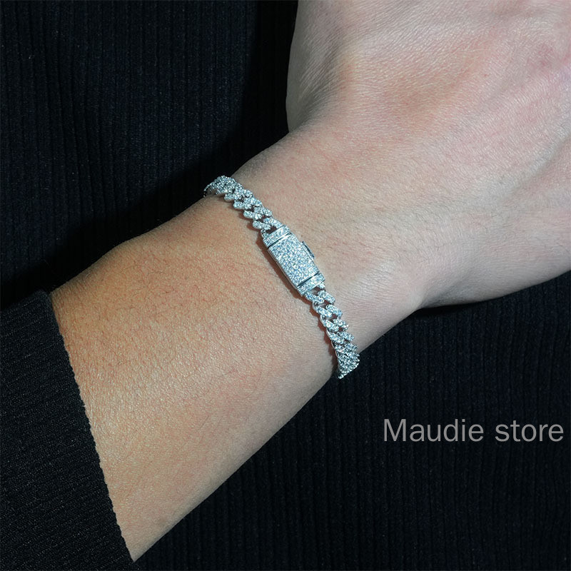 8 มม.Hip Hop 100 % จริง Moissanite เพชร Link Chain Cu-ban Chain ผู ้ ...