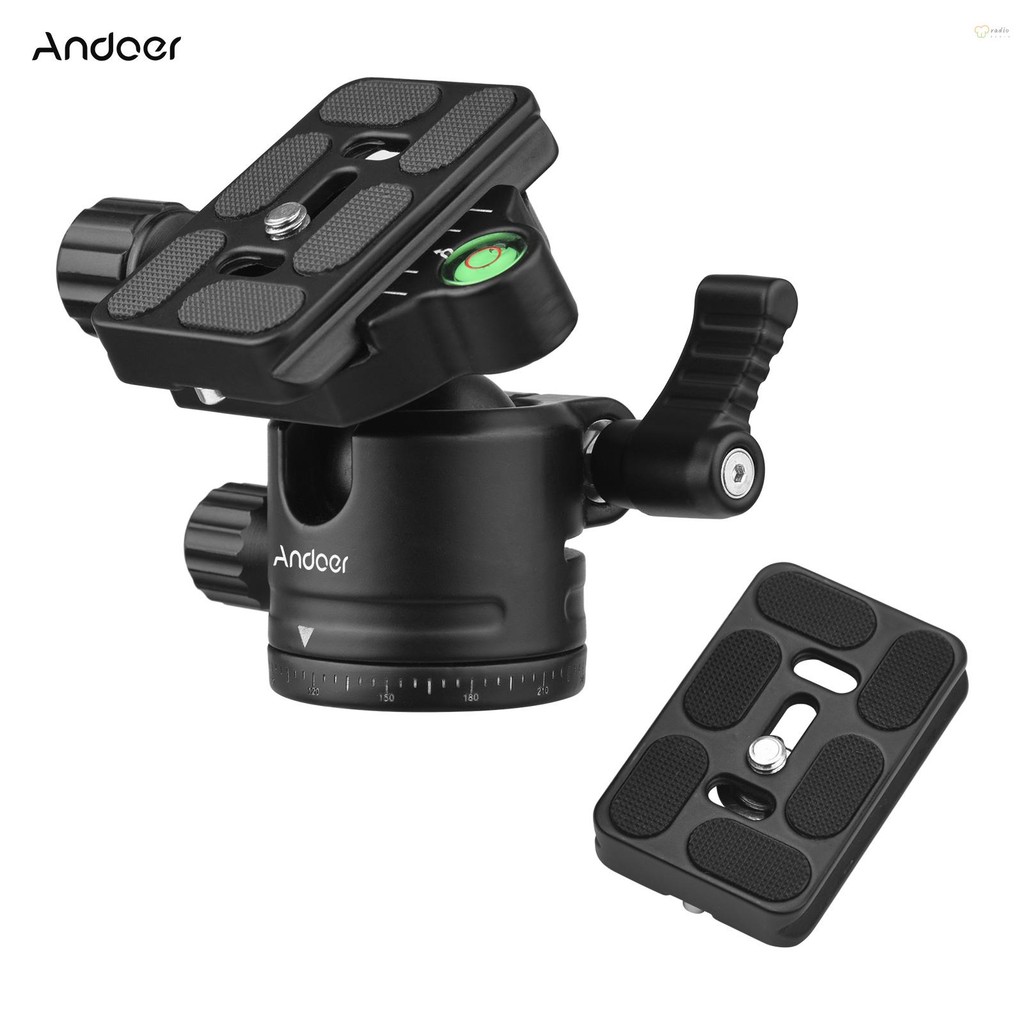Andoer Panorama Gimbal statiefkop, Heavy Duty 360° panorama statiefkop, aluminiumlegering IT 1/4 inch schroef snelwisselplaat waterpas voor DSLR-camera's, draagvermogen 15 kg