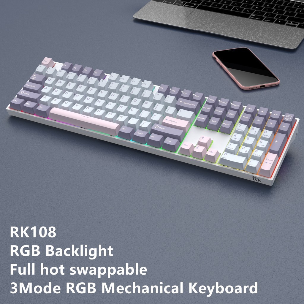 RK108 Keyboard Mechanical RGB Bluetooth 3mode 2.4G Wireless 100 Full