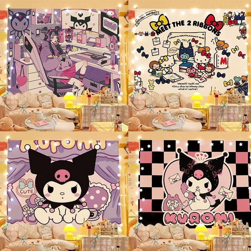 ผ้าพื้นหลัง ins Hello Kitty Tapestry Melody พรมสีชมพู Influencer ภาพ ...