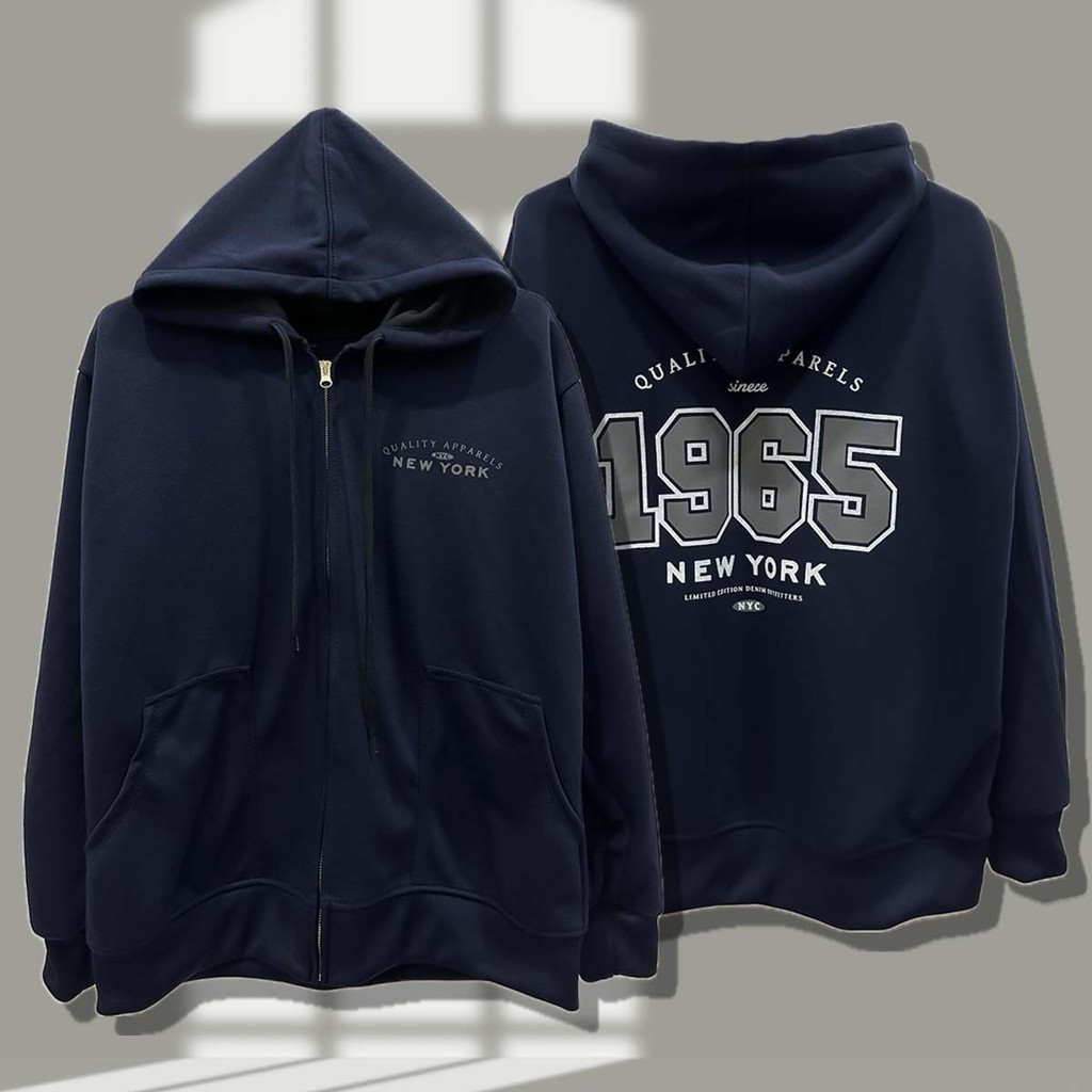 เสื้อคลุมแขนยาว New york 1965 เสื้อกันหนาว มีฮู้ด สกรีนใหม่ สีดำ กากี ครีม กรม แดง กาแฟ