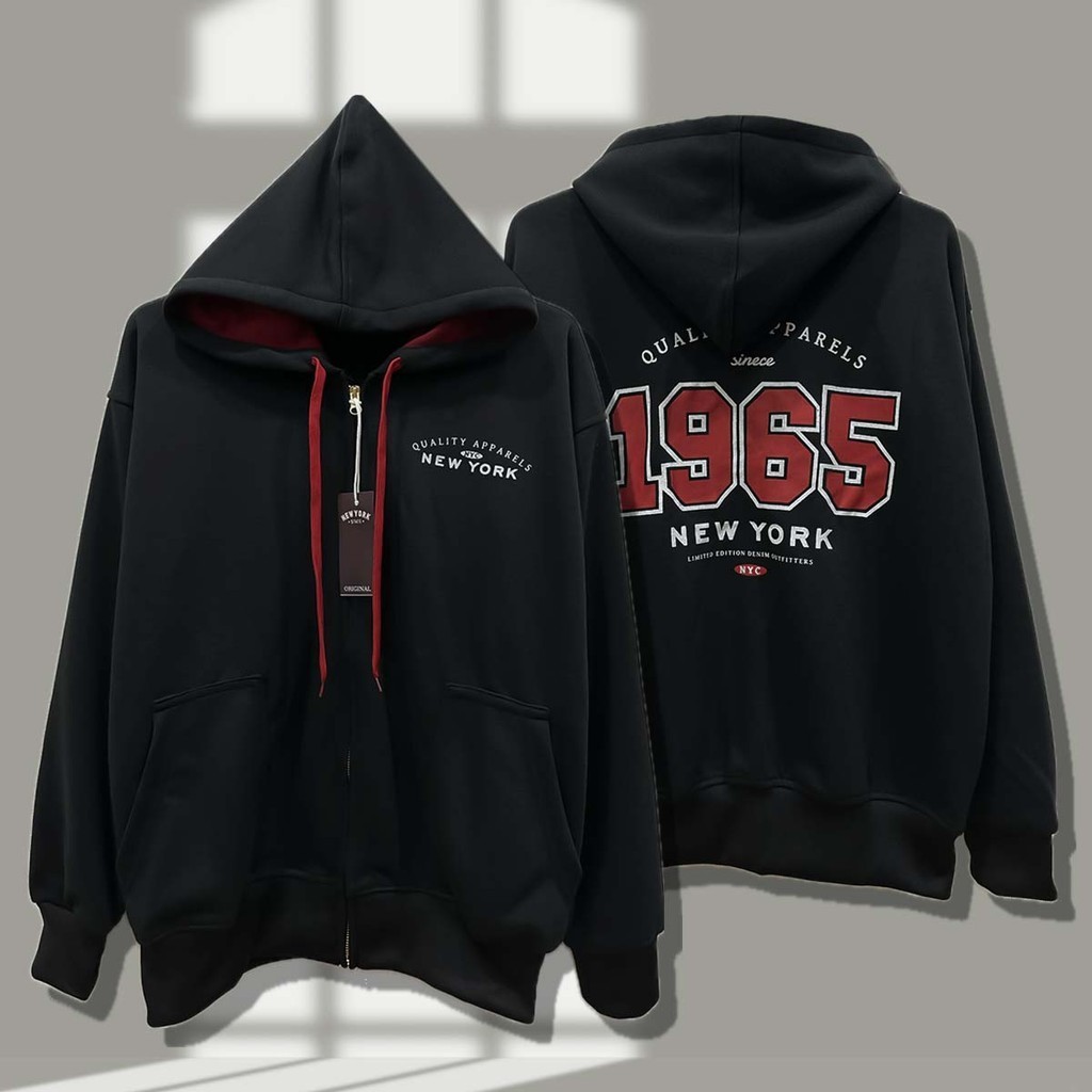 เสื้อคลุมแขนยาว New york 1965 เสื้อกันหนาว มีฮู้ด สกรีนใหม่ สีดำ กากี ครีม กรม แดง กาแฟ