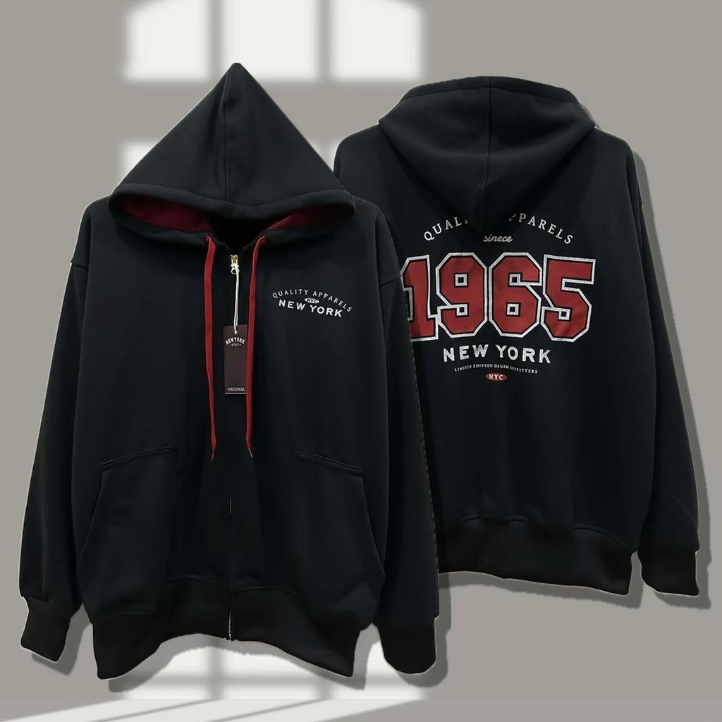 เสื้อคลุมแขนยาว New york 1965 เสื้อกันหนาว มีฮู้ด สกรีนใหม่ สีดำ กากี ครีม กรม แดง กาแฟ https://wayoza.com