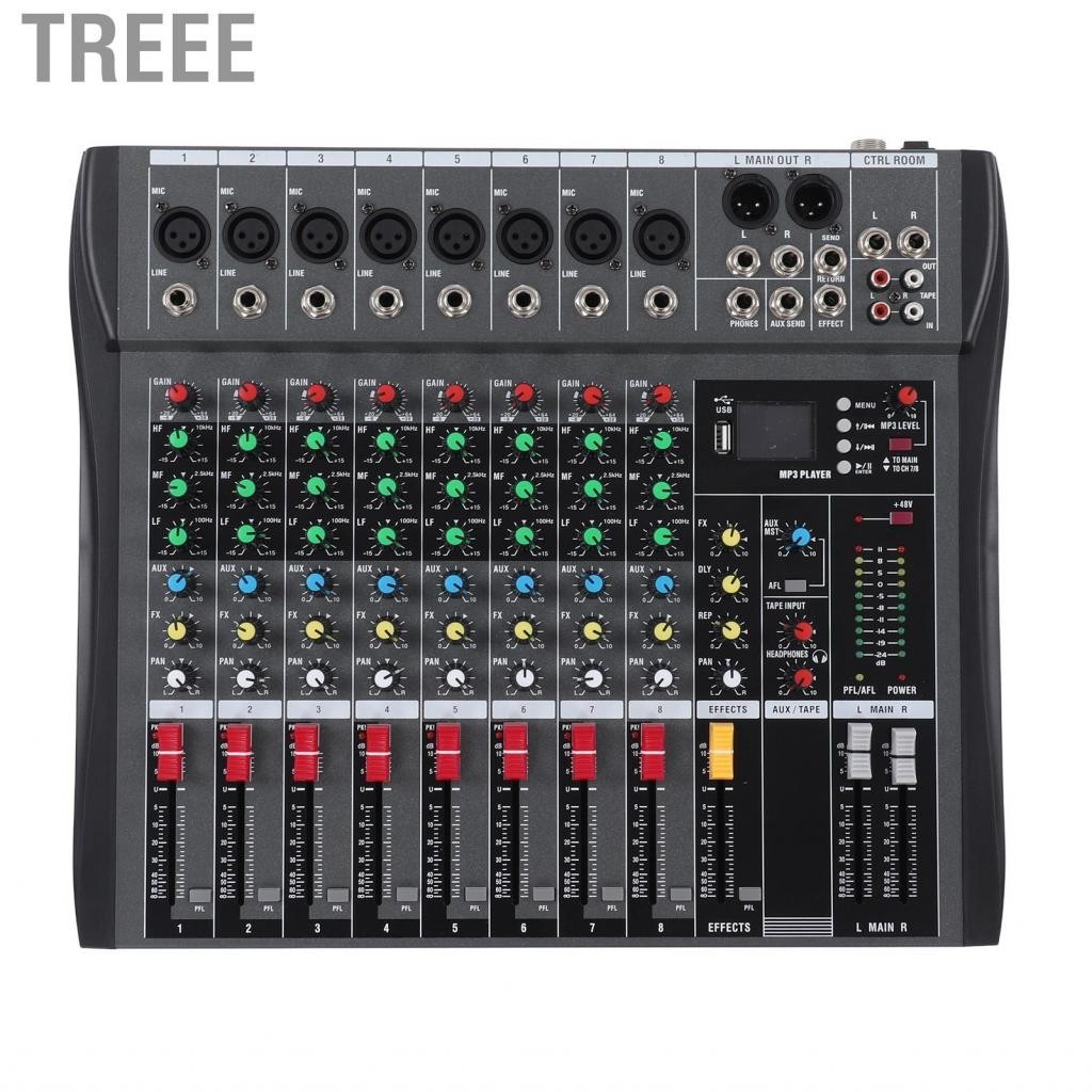 Treee 8 Channel Audio Mixer Power Mixing DJ Amp Sound Board CX4 ...