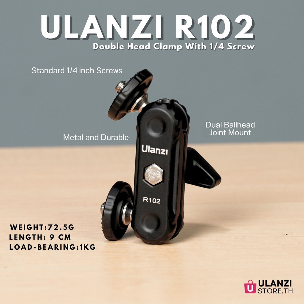Ulanzi R102 Double Head Clamp ข้อต่ออุปกรณ์เสริมกับกล้อง เกลียว 1/4 ...