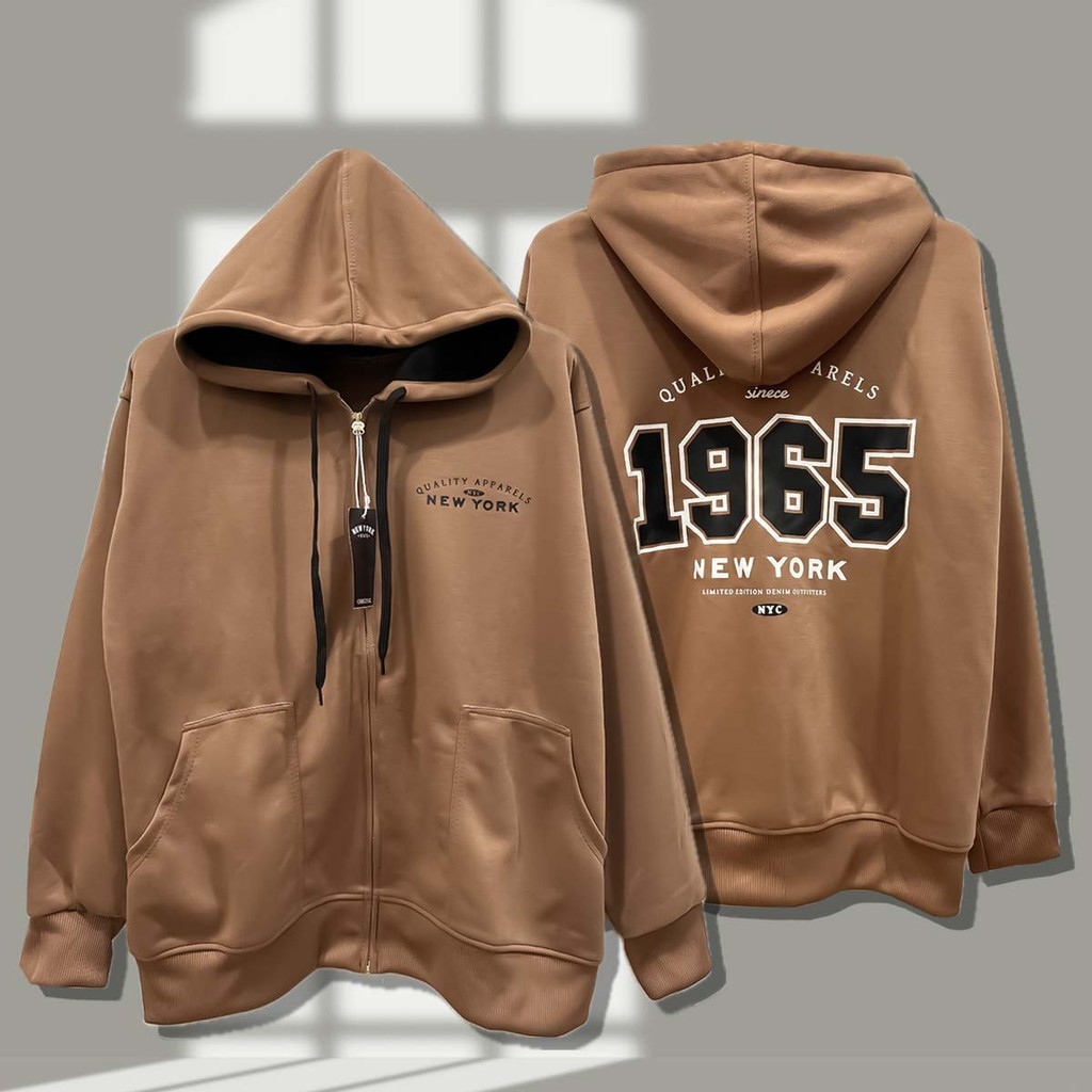 เสื้อคลุมแขนยาว New york 1965 เสื้อกันหนาว มีฮู้ด สกรีนใหม่ สีดำ กากี ครีม กรม แดง กาแฟ