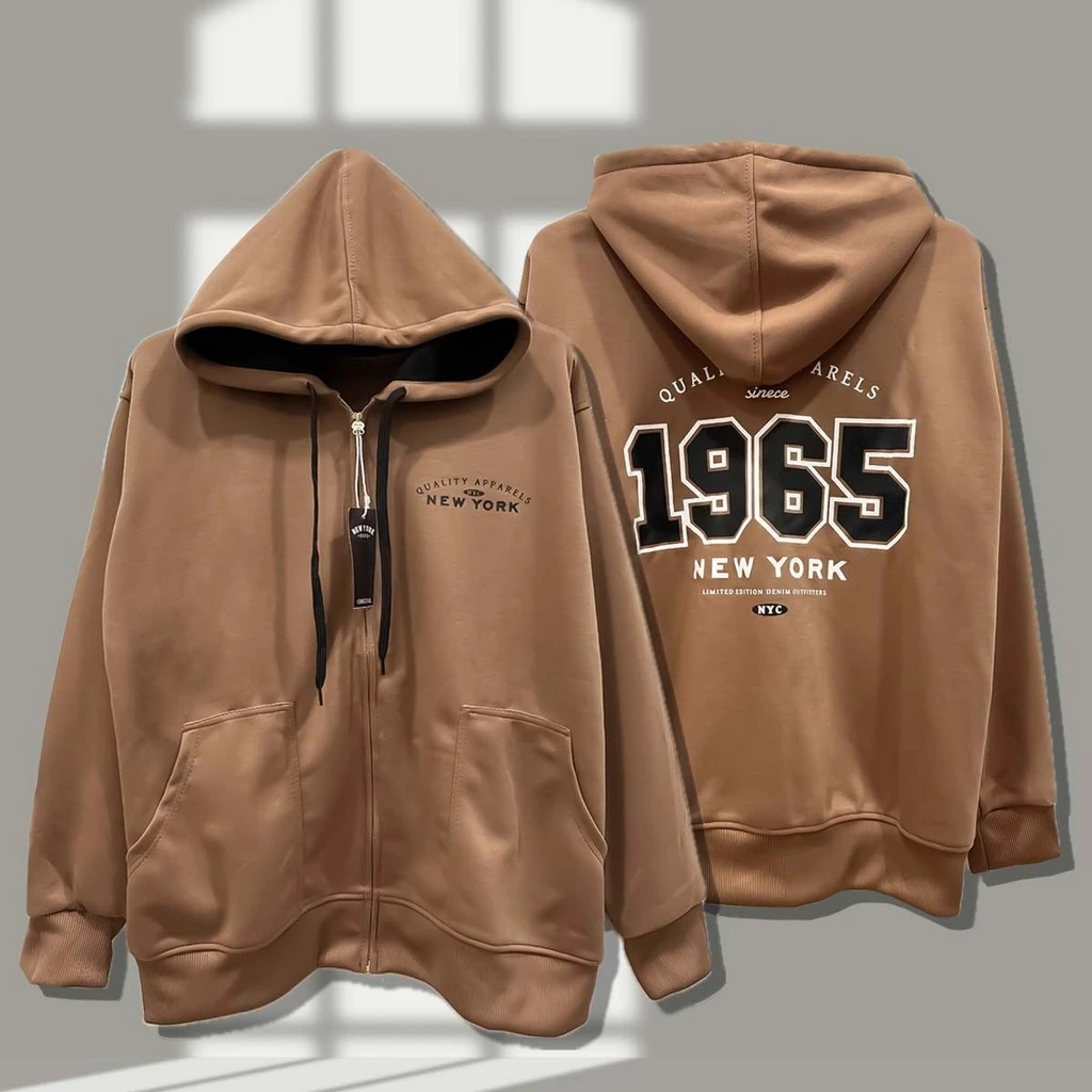 เสื้อคลุมแขนยาว New york 1965 เสื้อกันหนาว มีฮู้ด สกรีนใหม่ สีดำ กากี ครีม กรม แดง กาแฟ https://wayoza.com