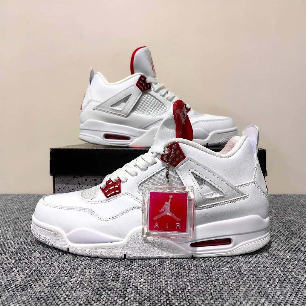 Jordan 4 White Metallic Red สำหรับผู้ชาย/ผู้หญิง พร้อมถุงเท้า Elite ฟรี ...