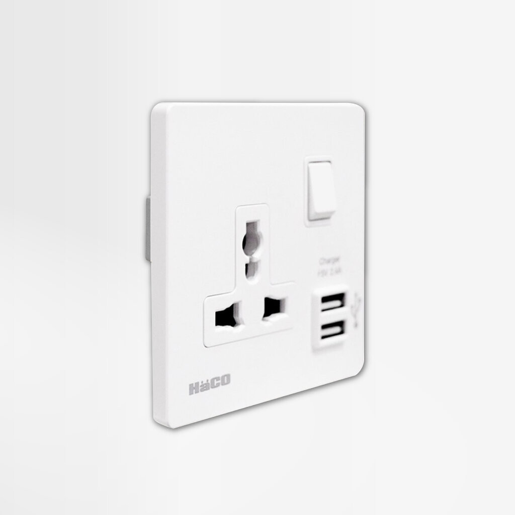 HACO ชุดเต้ารับสากล 1 ช่อง แบบมีสวิตช์ควบคุม พร้อมเต้ารับ USB 2 ช่อง ...