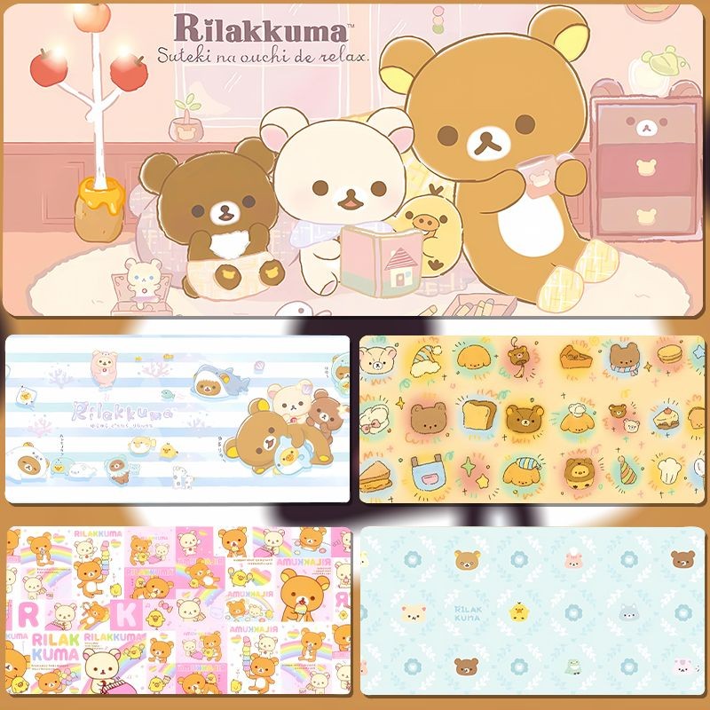 แผ่นรองเมาส์เกมมิ่ง XL 80x30cm / XXL 90x40cm ลาย Rilakkuma น่ารัก กันลื่น กันน้ำ ขอบเย็บแน่น สำหรับเกมเมอร์ PC Laptop | Gaming Mouse Pad XL/XXL Desk Mat Anti-Slip Waterproof